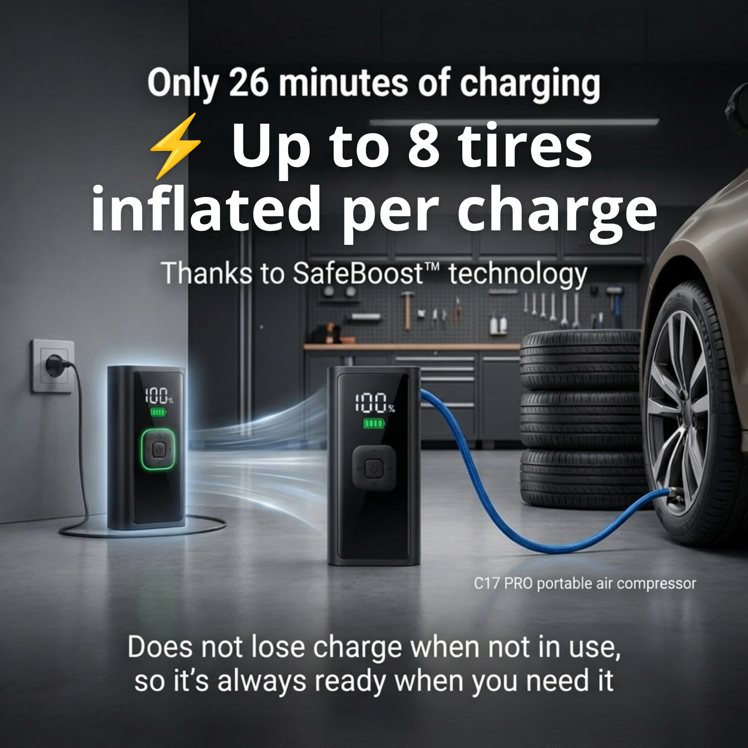 C17 PRO | Powerful Portable Air Compressor – Compact, Lightweight and Rechargeable