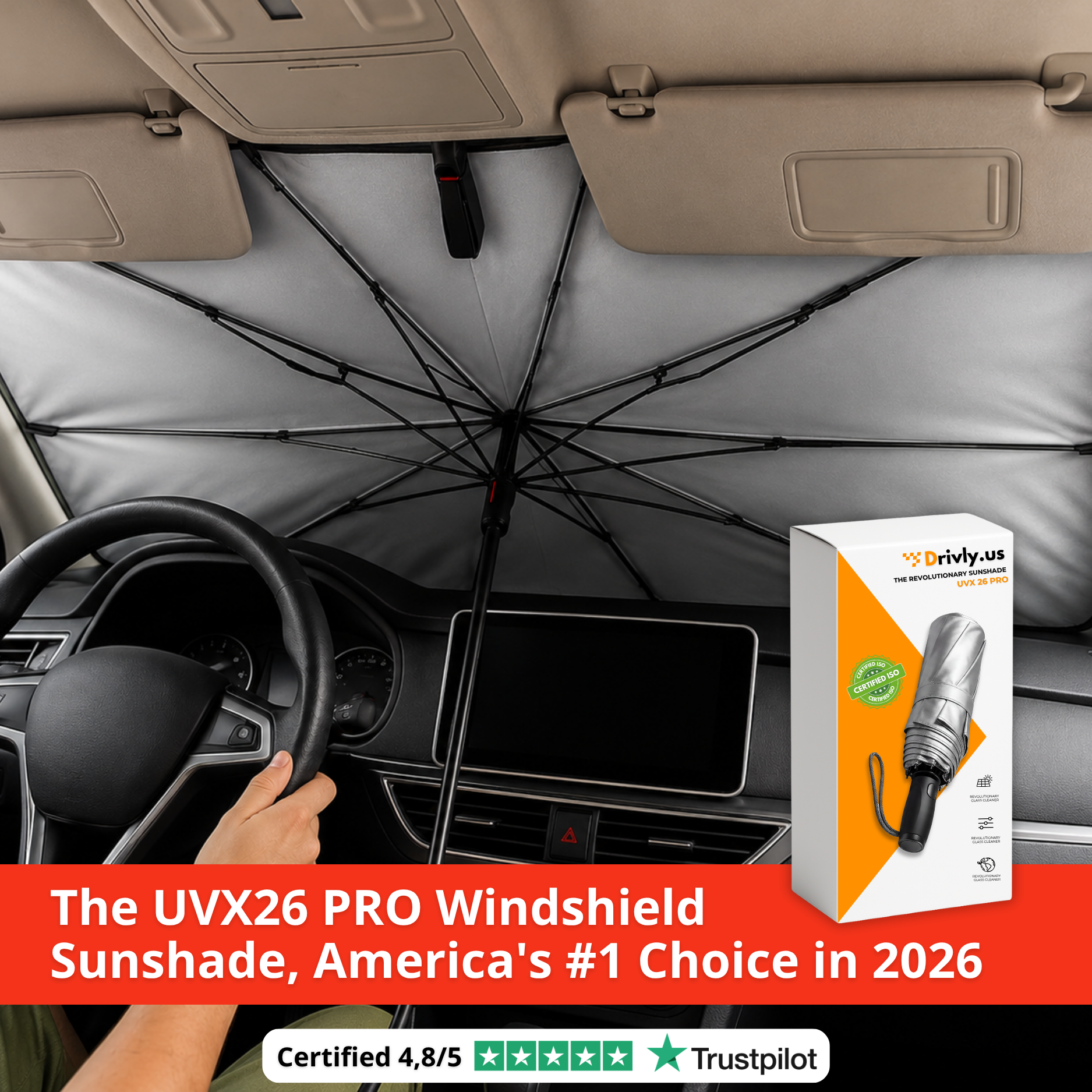 UVX26 PRO™ Windshield Sunshade, Up to a 36°F Cooler Cabin